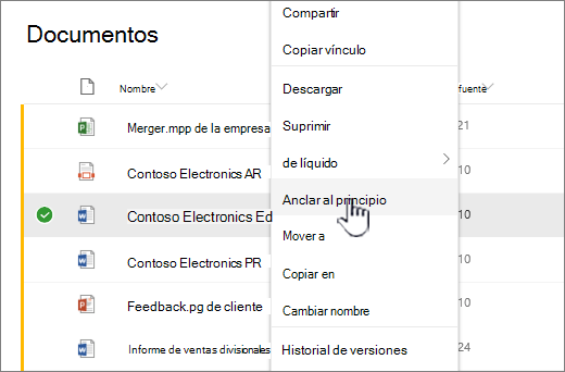 Anclar al principio en el menú Archivo