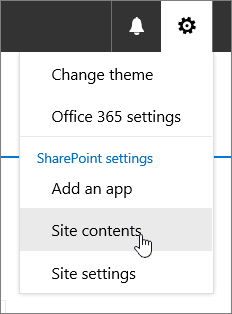 Menú Configuración con contenido del sitio resaltado