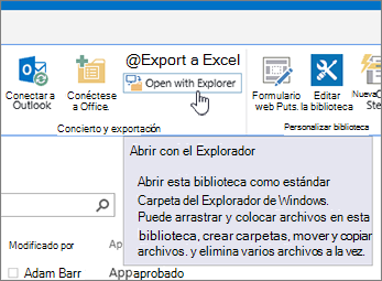 Opción Abrir en el explorador en la pestaña Biblioteca