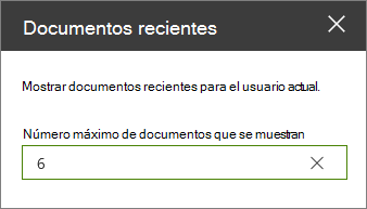 Panel de propiedades del elemento web Documentos recientes.