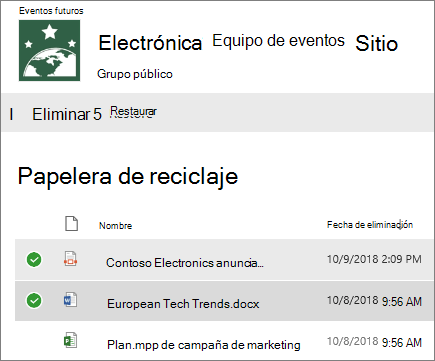 Seleccionar uno o más elementos para restaurar