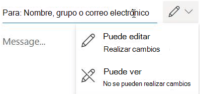 Seleccione el icono de lápiz para conceder a los destinatarios permiso de edición o de solo lectura.