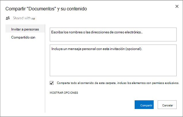 Cuadro de diálogo Compartir