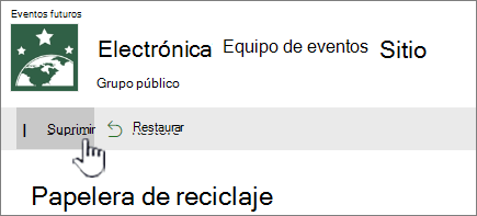 Botón Eliminar elemento de reciclaje de SharePoint Online