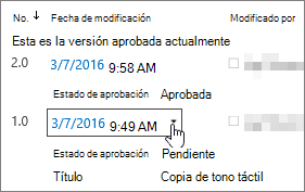 Botón del cuadro de diálogo desplegable Versión