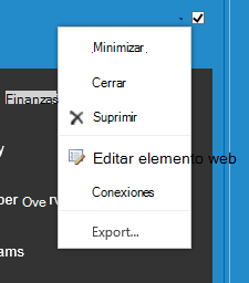 Menú elemento web para seleccionar Editar elemento web