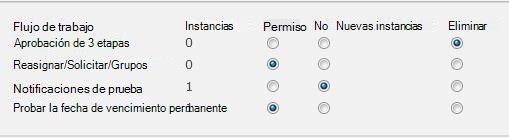 Formulario de la página Quitar flujos de trabajo