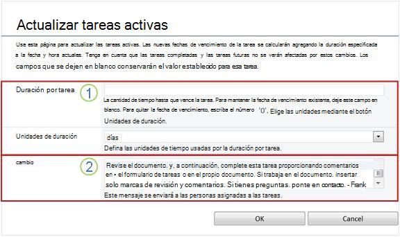 Formulario de cambio de tareas activas