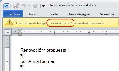 Texto Apruebe en la barra de mensajes del elemento