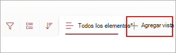 Captura de pantalla del comando Agregar vista en la barra de comandos.