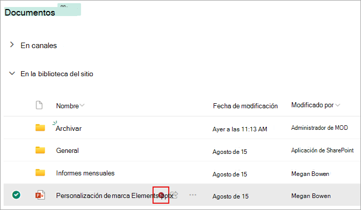 Aparecerá un símbolo junto al archivo que desprotegió.