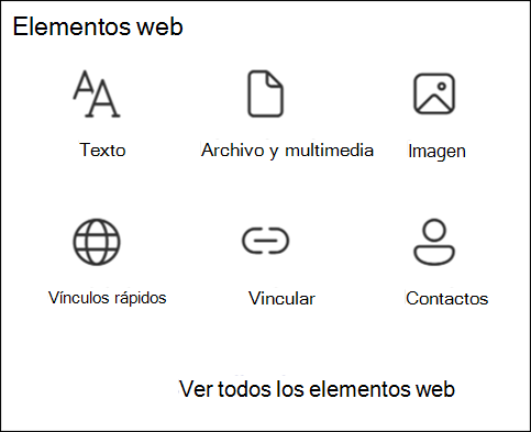 Lista de elementos web en cuadro de herramientas