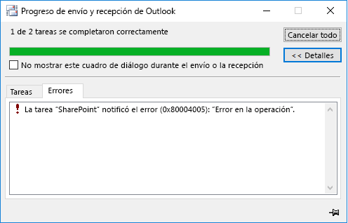 Error al conectarse a una biblioteca de documentos de SharePoint