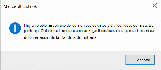 Hay un problema con uno de los archivos de datos y Es necesario cerrar Outlook.