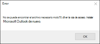 Error de inicio clásico de Outlook