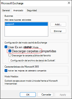 Ejemplo de descarga de carpetas compartidas de Outlook