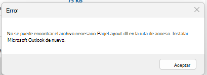 Captura de pantalla del mensaje de error No se puede encontrar el archivo necesario PageLayout.dll