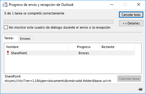 Error de SharePoint stssync