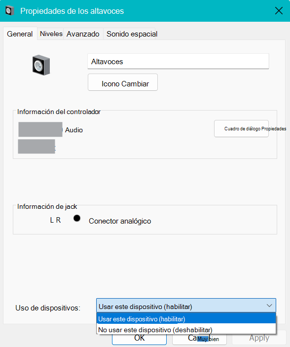 propiedades de dispositivo de audio