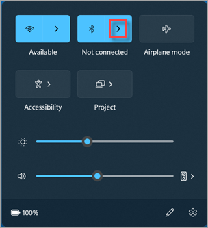 El botón Administrar dispositivos Bluetooth en Configuración rápida.