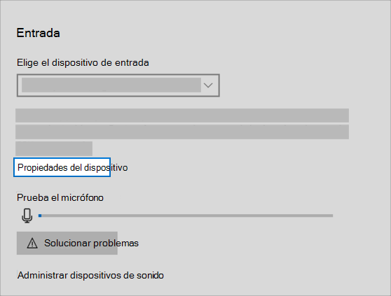 vínculo de propiedades del dispositivo de entrada de sonido en el menú de sonido