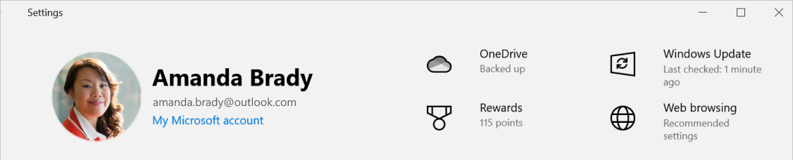 Captura de pantalla de Configuración que muestra el estado de la copia de seguridad de OneDrive.
