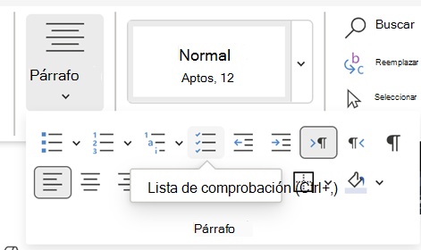 Insertar Word de lista de comprobación