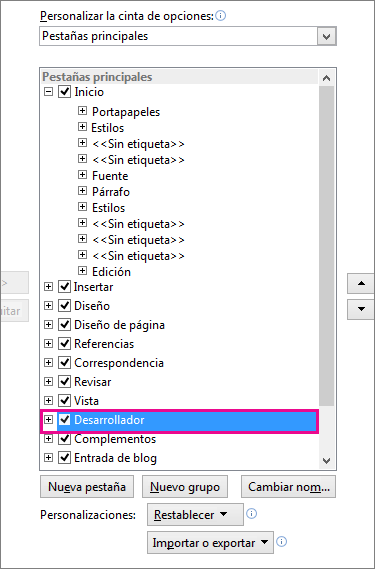 Cómo mostrar la ficha Programador en la cinta de opciones de Word