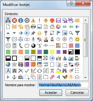 Opciones de botones en el cuadro Modificar botón