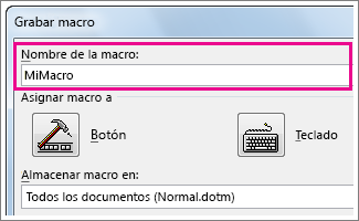 Cuadro del nombre de la macro