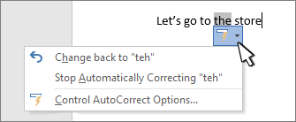 Botones y menú de opciones de Autocorrección en un trabajo corregido en un documento