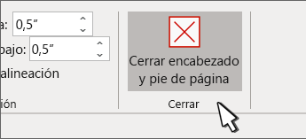 El botón Cerrar encabezado