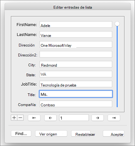 Cuadro de diálogo Editar destinatarios