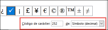 El campo de indica que se trata de un símbolo ASCII 