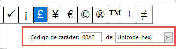 El campo de indica que se trata de un símbolo Unicode