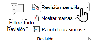 Captura de pantalla que muestra dónde puede establecer el nivel de marcado que desea ver en el documento de Word.