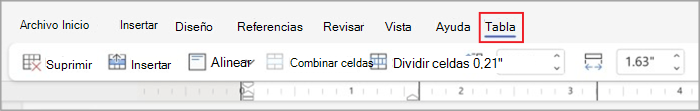 Pestañas de tabla en la cinta simplificada