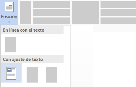 Botón Posición en la cinta de opciones