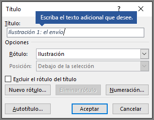 Escriba cualquier texto personalizado opcional para sus títulos en el campo de etiqueta.