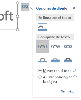Haga clic en las opciones de diseño para elegir la forma en que el texto se adaptará a la imagen que ha insertado.