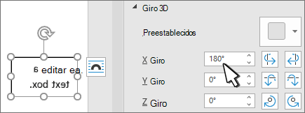 Cuadro de texto con giro 3D x 180 grados
