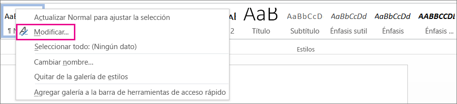Botón Modificar estilo de Word