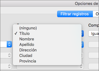 Haga clic en el campo que quiera usar para filtrar