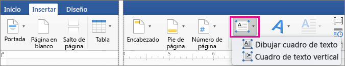 En la pestaña Insertar, Cuadro de texto está resaltado.