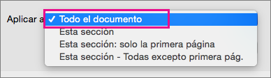 Menú Aplicar a, con la opción Todo el documento resaltada.