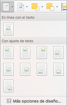 En el menú Posición, seleccione la posición de la imagen o el objeto de dibujo seleccionado con respecto al texto adyacente.