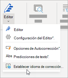 En la pestaña Revisar, haga clic en Establecer idioma de corrección del Editor >
