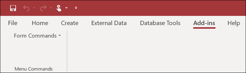 Captura de pantalla de la cinta de opciones de complementos en Access