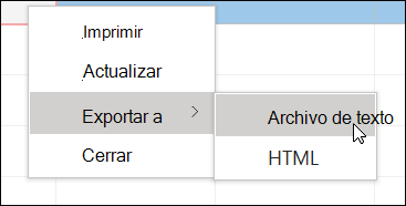 Captura de pantalla de un menú contextual con un submenú