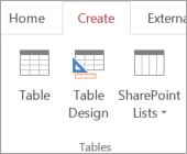 Comando de cinta de Opciones de Access para Crear > diseño de tabla